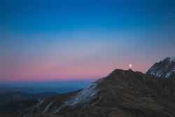 Moon Mountains Violet Blue Sky 5K