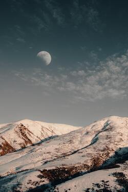 Mountain and Moon View Photo