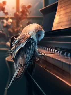 Owl Playing Piano Creative Photo