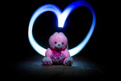 Pink Love Bear Plush Toy With Heart Draw Lighting Photography Effect