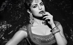 Priyanka Chopra in Indian Dress Black And White Photo