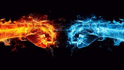 Red and Blue Fire Hand Abstract Image