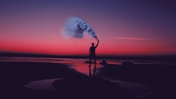 Smoke Shore Sunset Man Handling