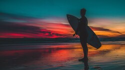 Sufer Surfing Sunset 4K