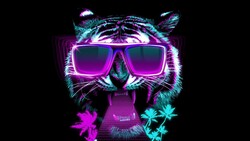 Tiger With Sunglasses Neon Graphic Design 4K