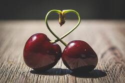 Two Red Cherries Heart Shape