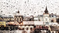 Watching City from Rain Drop Windows In Season Monsoon