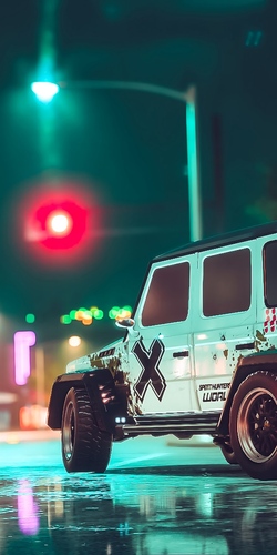 White Jeep Car at Night View