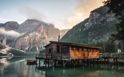 Wooden House in Water Beautiful Nature Pic